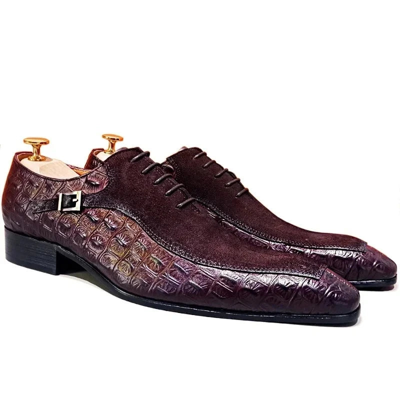 Emporimus2 - Suede & Alligator Print Leather Oxford Single Buckle dress Shoes - Ashour Shoes
