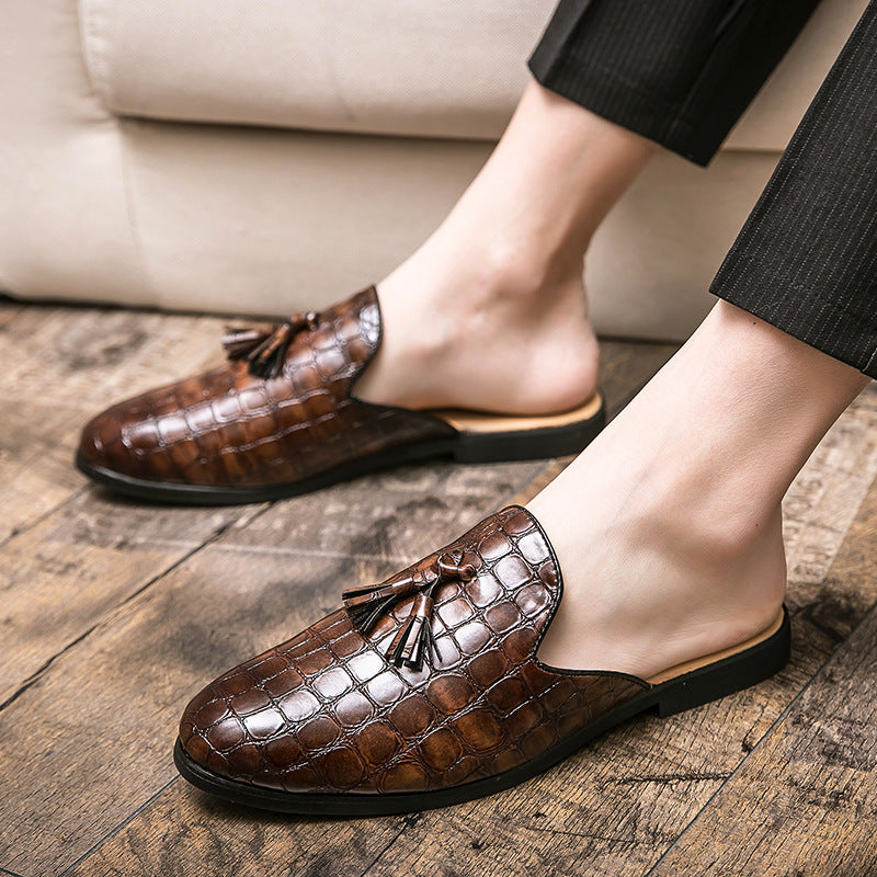 Scaglia - Men's Crocodile Embossed Tassel Mules / Backless Loafers