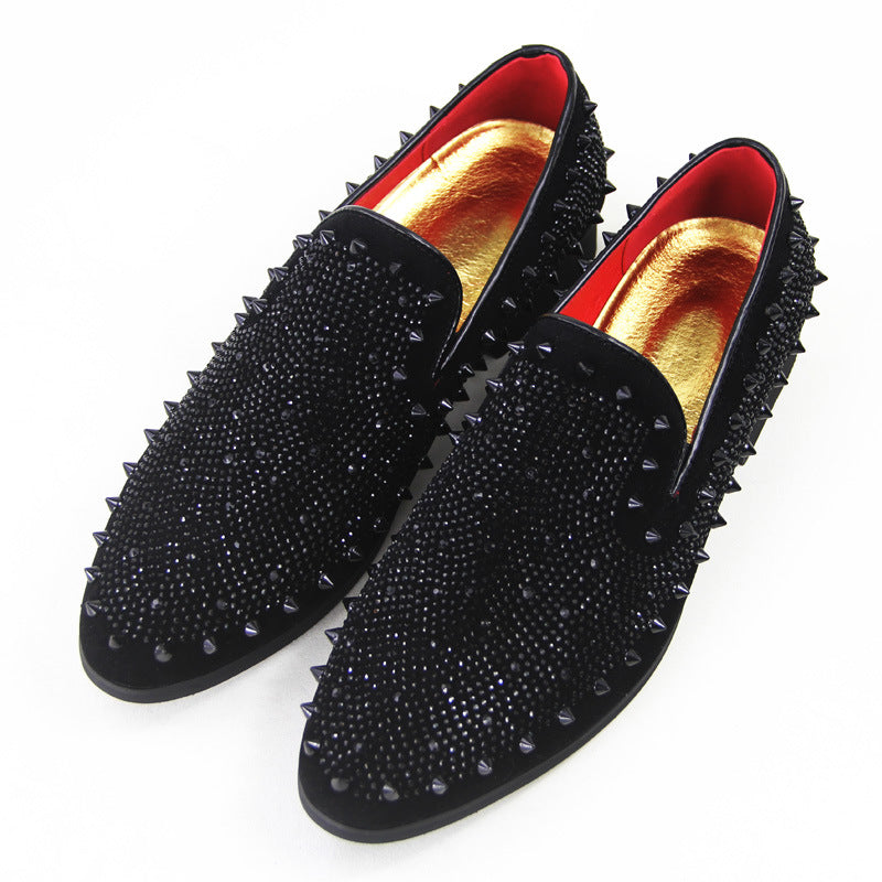 Spina - Men's Black Spiked & Crystal Studded Smoking Loafers