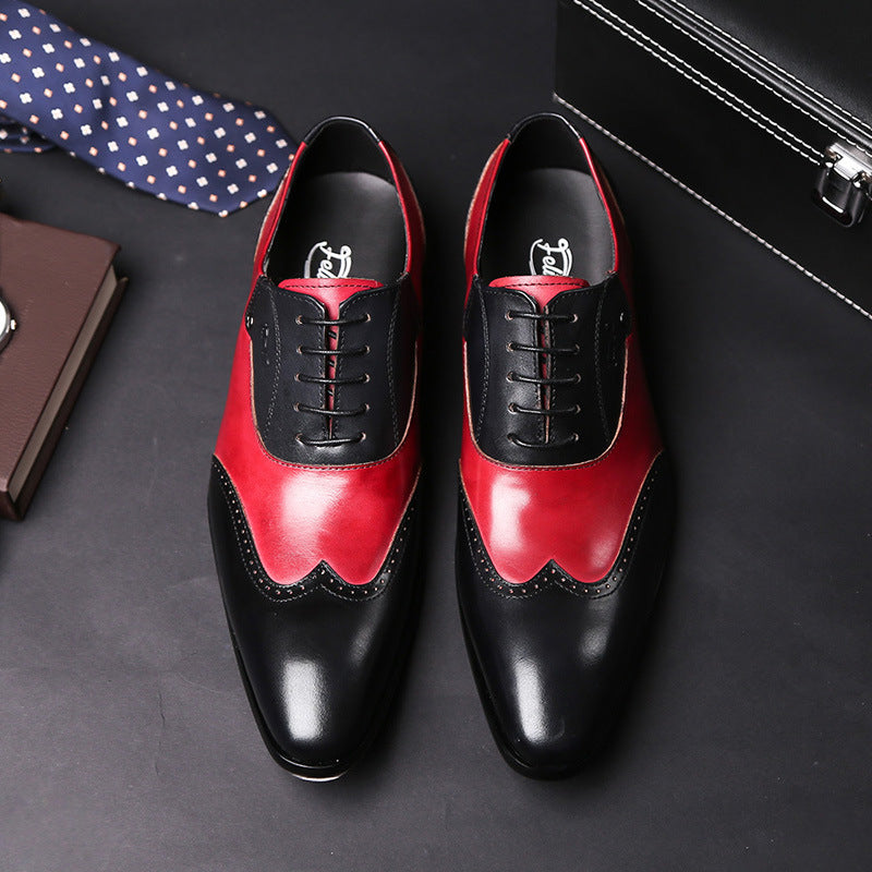 Fiamma - Men's Red & Black Two-Tone Leather Wingtip Oxford Dress Shoes