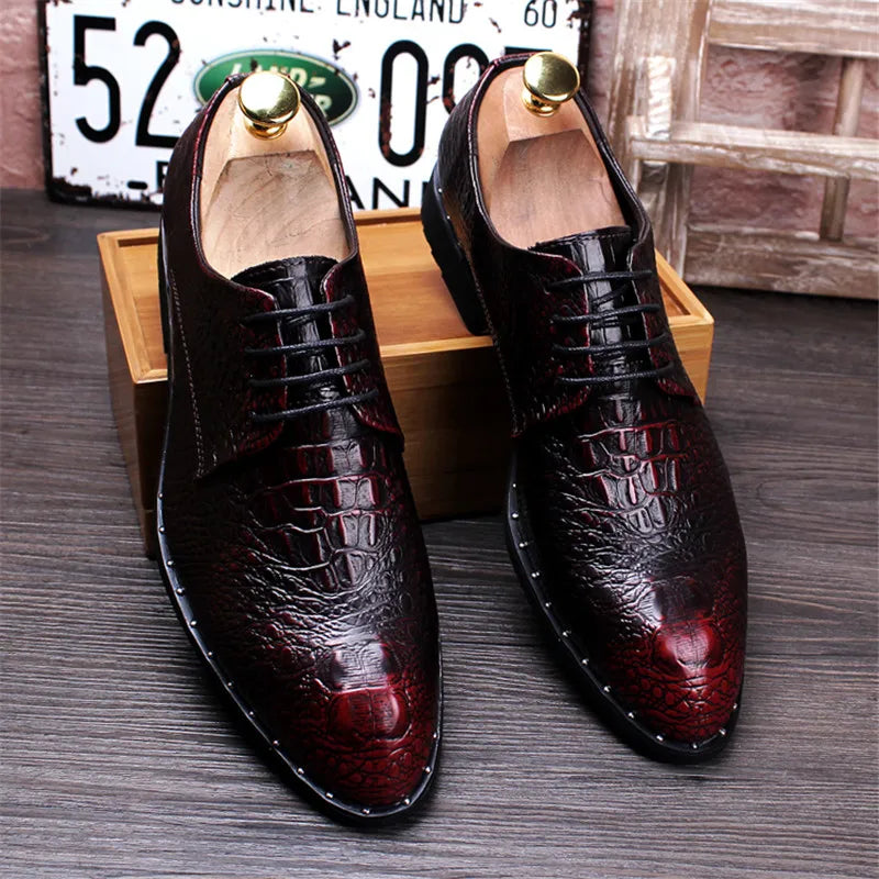 Roveno – Alligator & Crocodile Print Dress Shoes - Men’s Vegan Leather Derby Shoes - Ashour Shoes