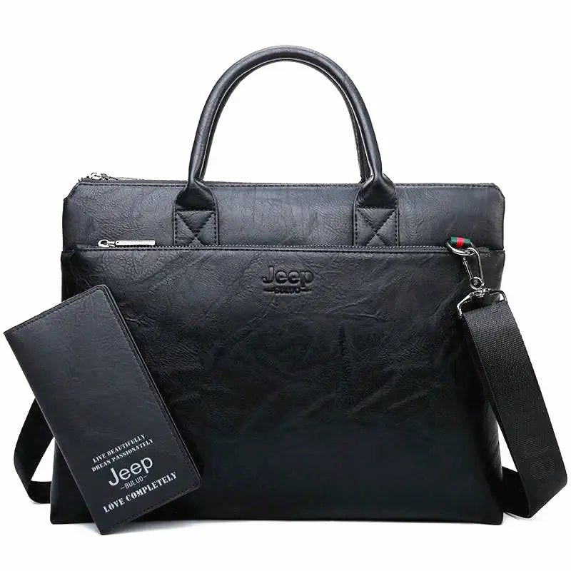 Bulini - Men's Split Leather Business Briefcase – 14-Inch Laptop Bag with Multi-Pocket Design - Ashour Shoes