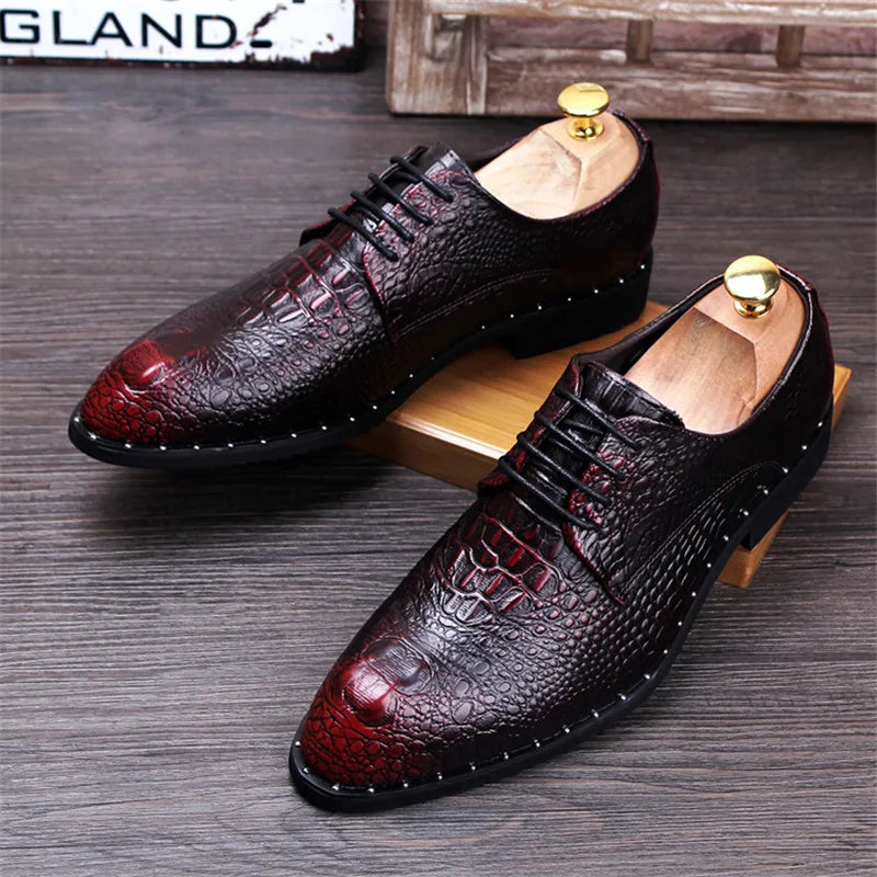 Roveno – Alligator & Crocodile Print Dress Shoes - Men’s Vegan Leather Derby Shoes