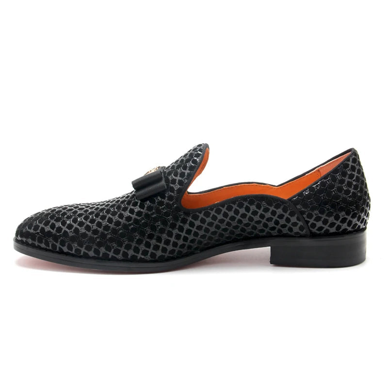 Nobile2 - Men's Black Dress Loafers with Bow Accent - Ashour Shoes