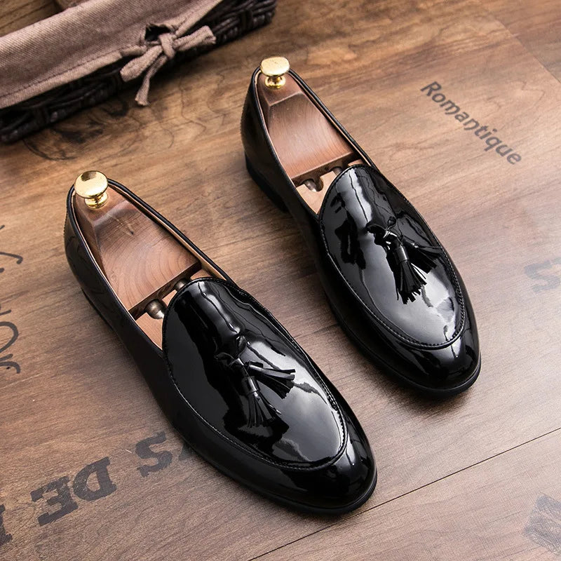 Eleganza - Men's Elegant Patent Finish Tassel Loafers - Ashour Shoes