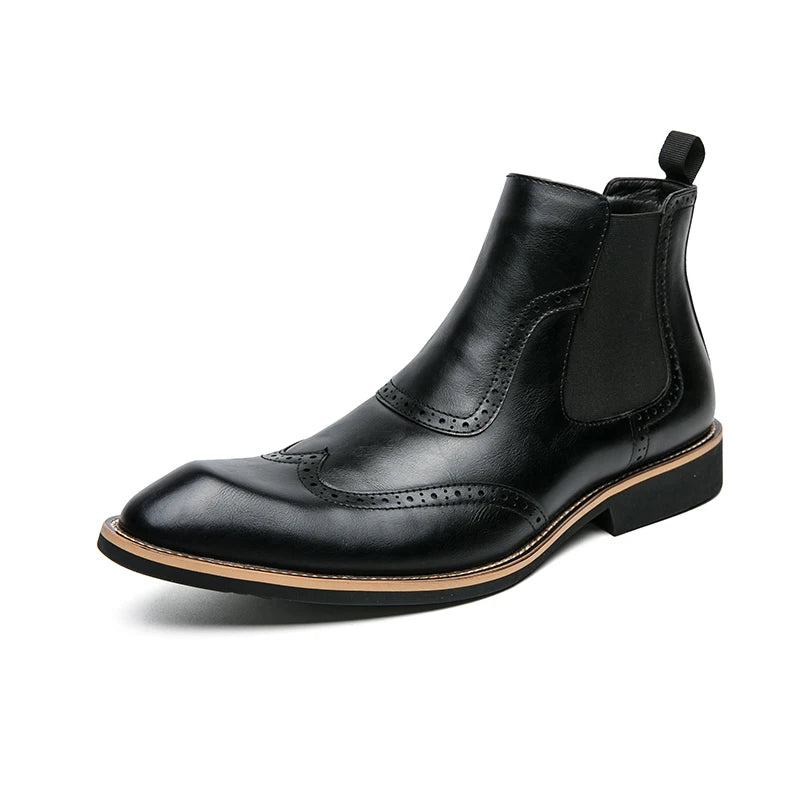 Distinto - Men's Polished Leather Brogue Chelsea Boots - Ashour Shoes