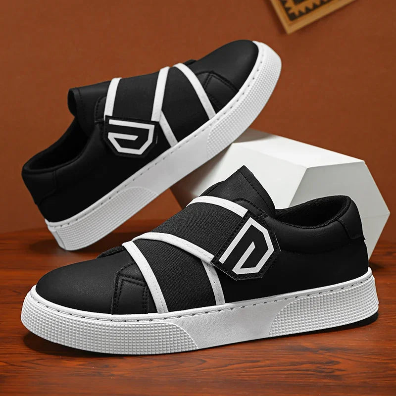 Stile - Men's Modern Slip-On Leather Sneakers with Elastic Straps - Ashour Shoes