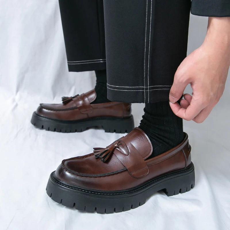 Stile - Men's Polished Leather Chunky Tassel Loafers - Ashour Shoes