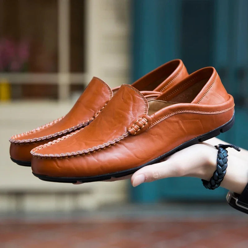 Comodo - Men's Dark Blue Leather Driving Loafers - Ashour Shoes