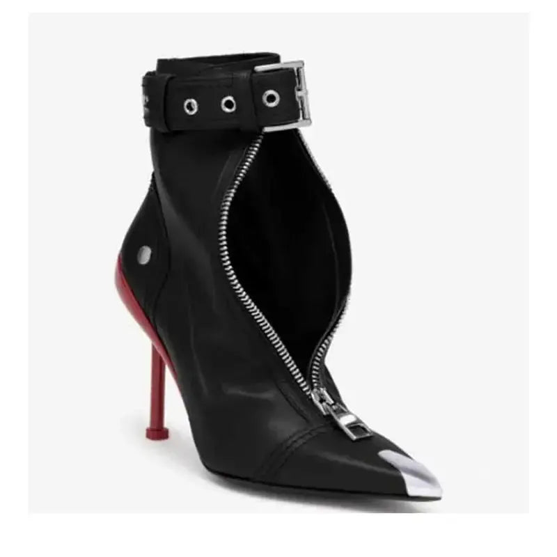 POX5 - Red bottom Stiletto shoes for women with a buckle and a zipper closure - Ashour Shoes