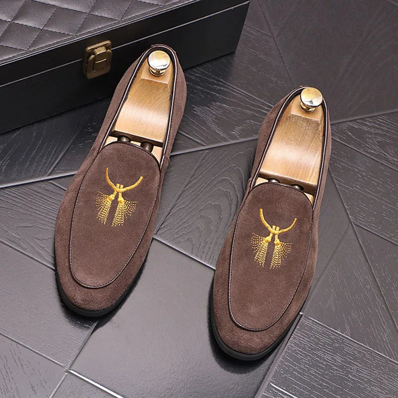 Xiya - Suede leather embroidered loafers for men - Ashour Shoes