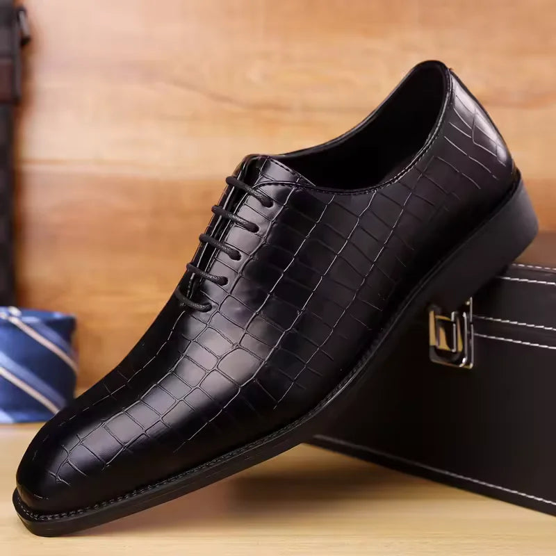 Distinto - Men's Crocodile Embossed Leather Oxford Dress Shoes - Ashour Shoes