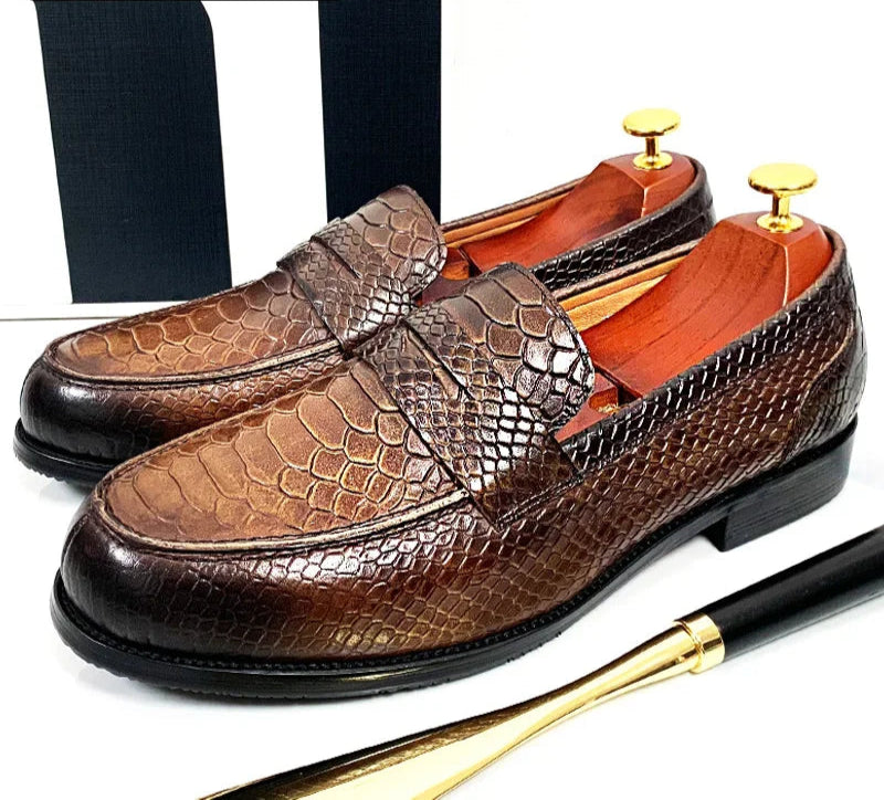The cenu - Alligator print leather penny loafers for men - Ashour Shoes