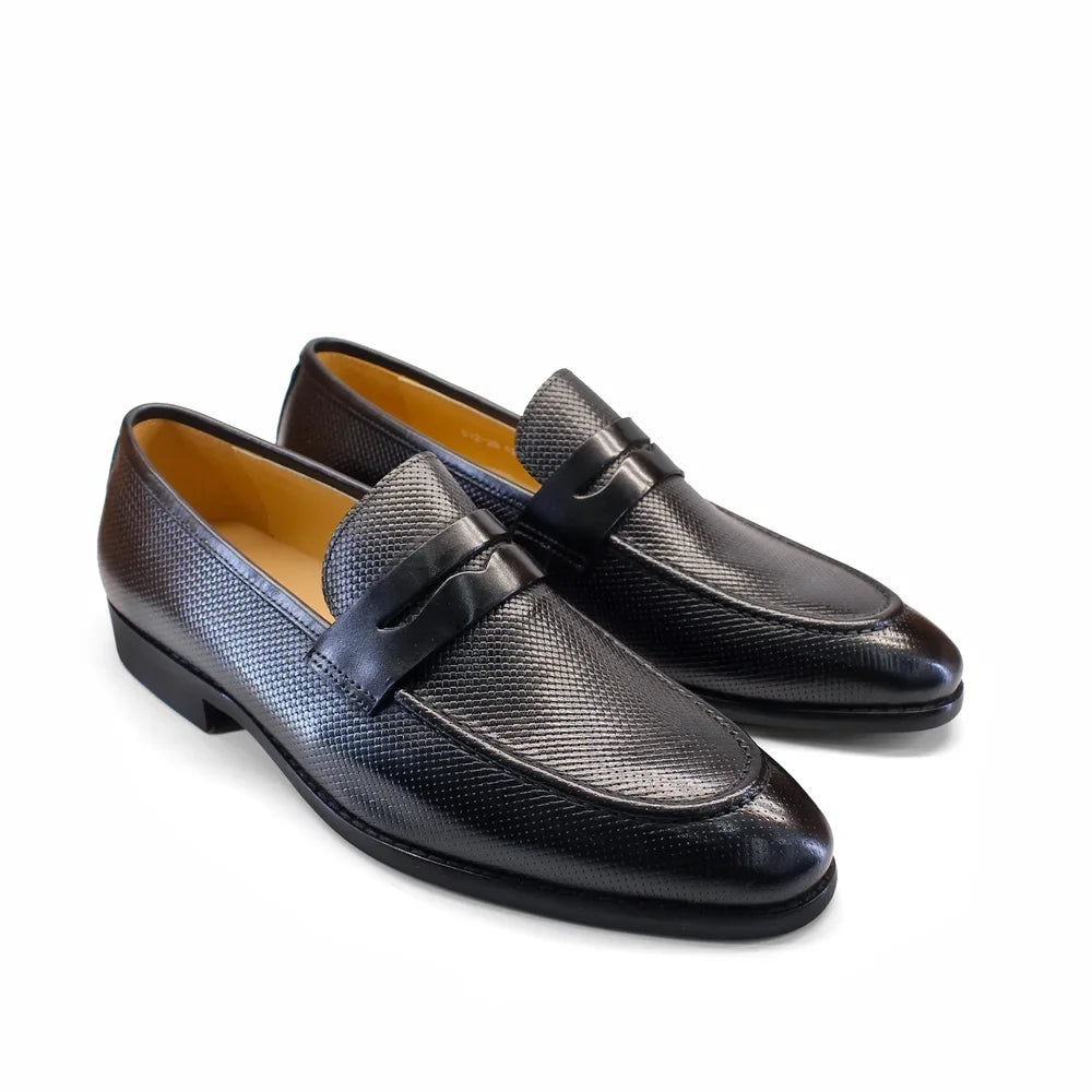 Stile - Men's Textured Genuine Leather Penny Loafers - Ashour Shoes