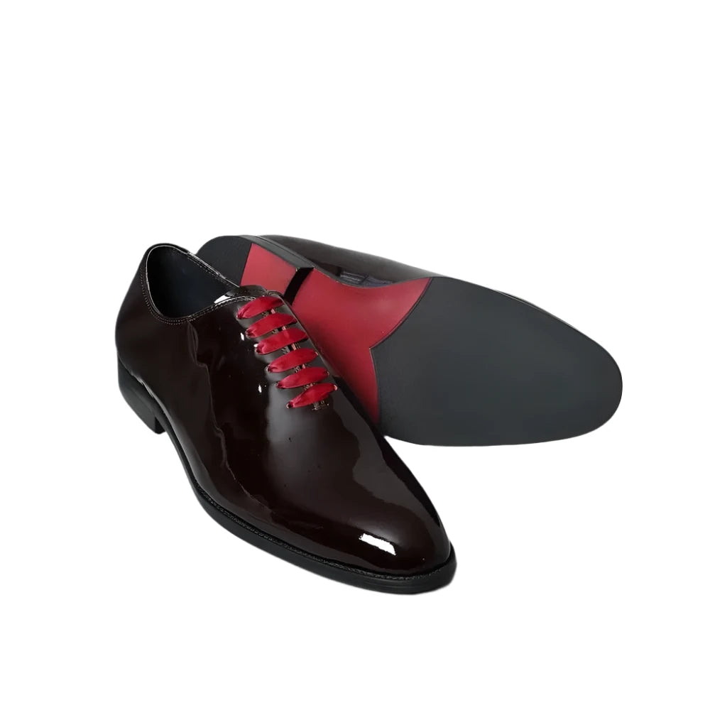 Rosso S Glossy Red bottom burgundy leather oxford dress shoes Ashour Shoes