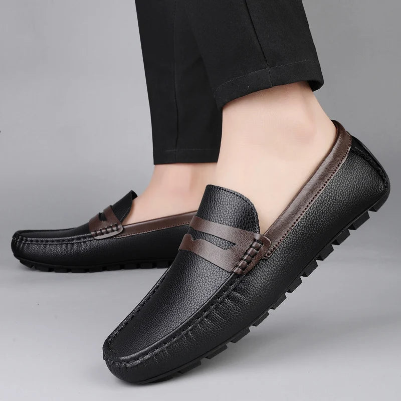 Guida - Men's Split Leather Slip-On Driving Moccasin Loafers - Ashour Shoes
