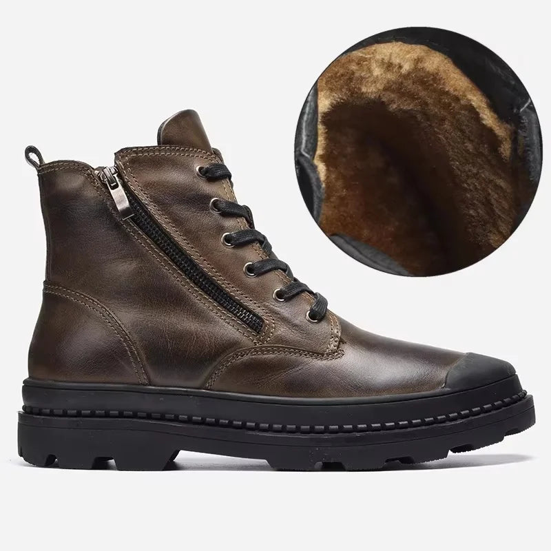 Ravello – Men’s Genuine Leather Winter Boots – zipped Lace-Up Ankle Boots - Ashour Shoes