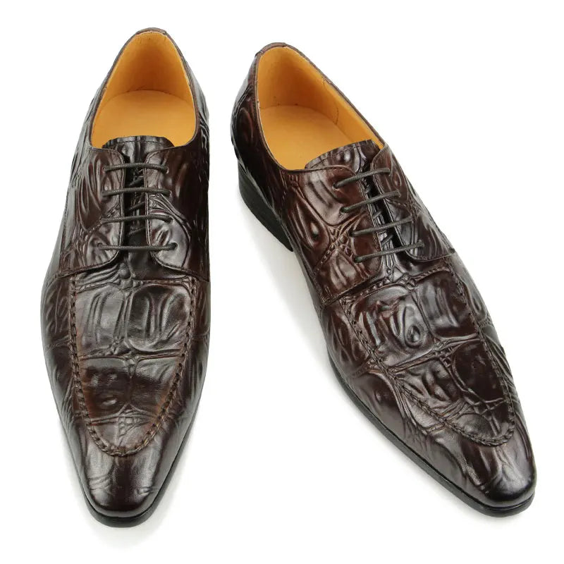 Lirona2 - Men’s Crocodile Embossed Leather derby Dress Shoes – Alligator Print - Ashour Shoes
