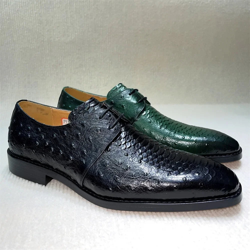 Orsano – Men’s Ostrich-Print Leather Oxford Shoes – Genuine Leather Dress Shoes - Ashour Shoes