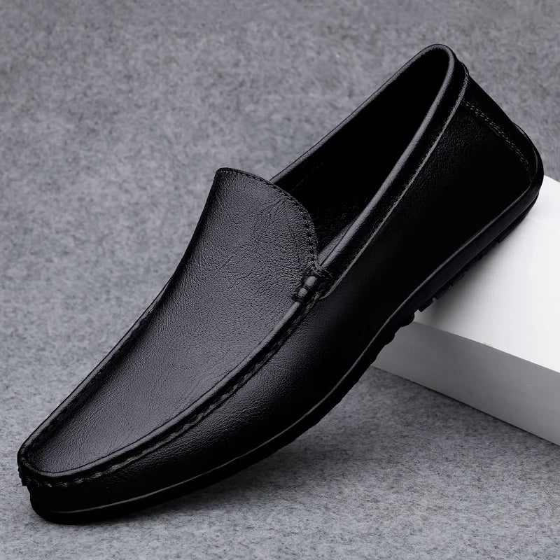 Azzurro - Men's Genuine Leather Slip-On Driving Loafers - Ashour Shoes