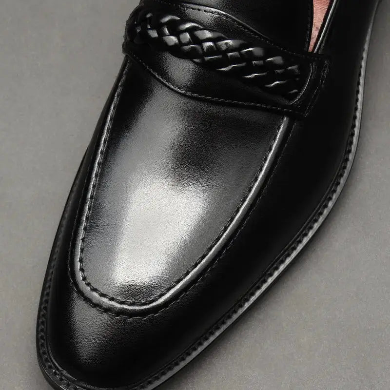 il lusso 3 - Italian Style leather Loafers for men with Braided Strap. - Ashour Shoes