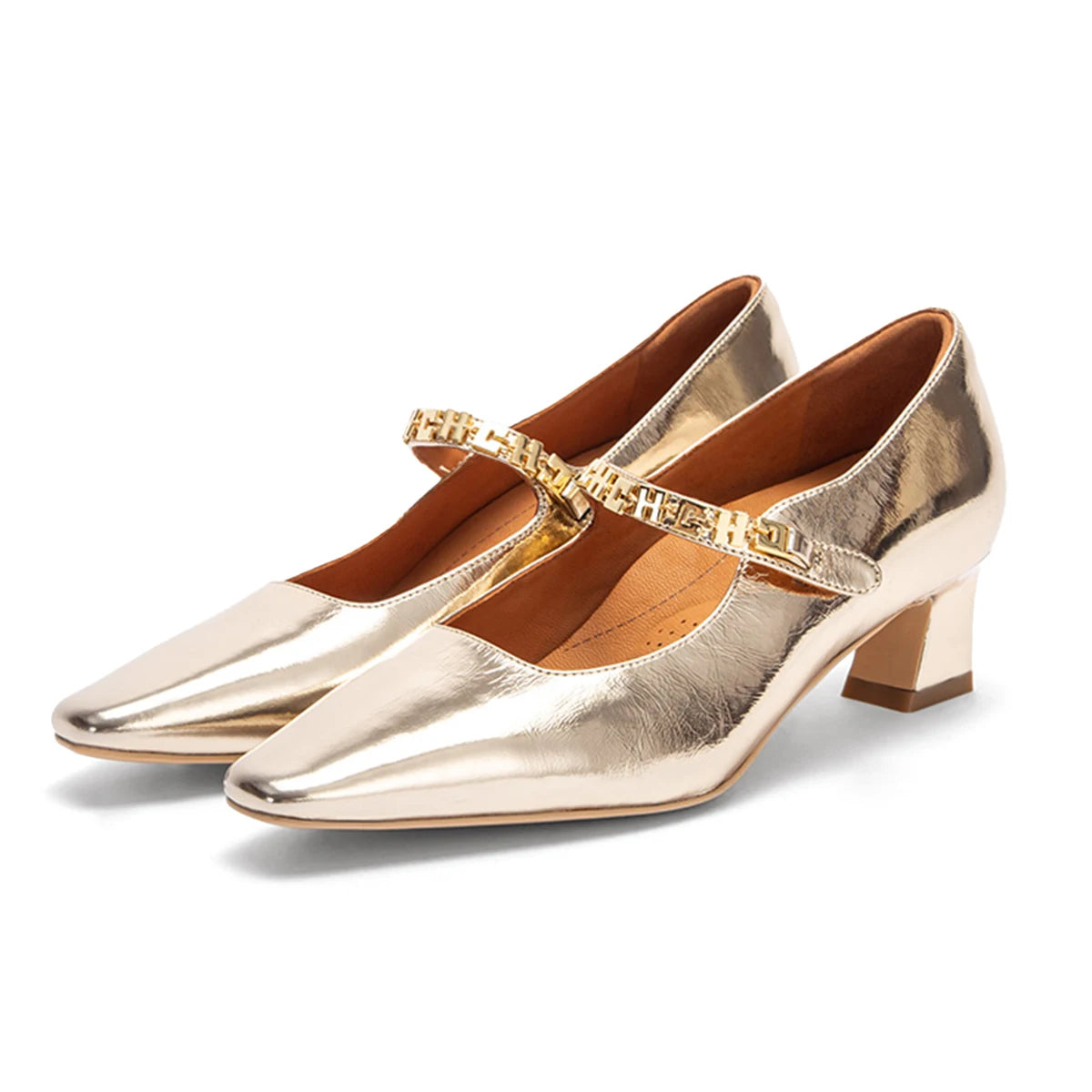 Argento - Women's Elegant Leather Mary Jane Pumps with Chain Detail - Ashour Shoes