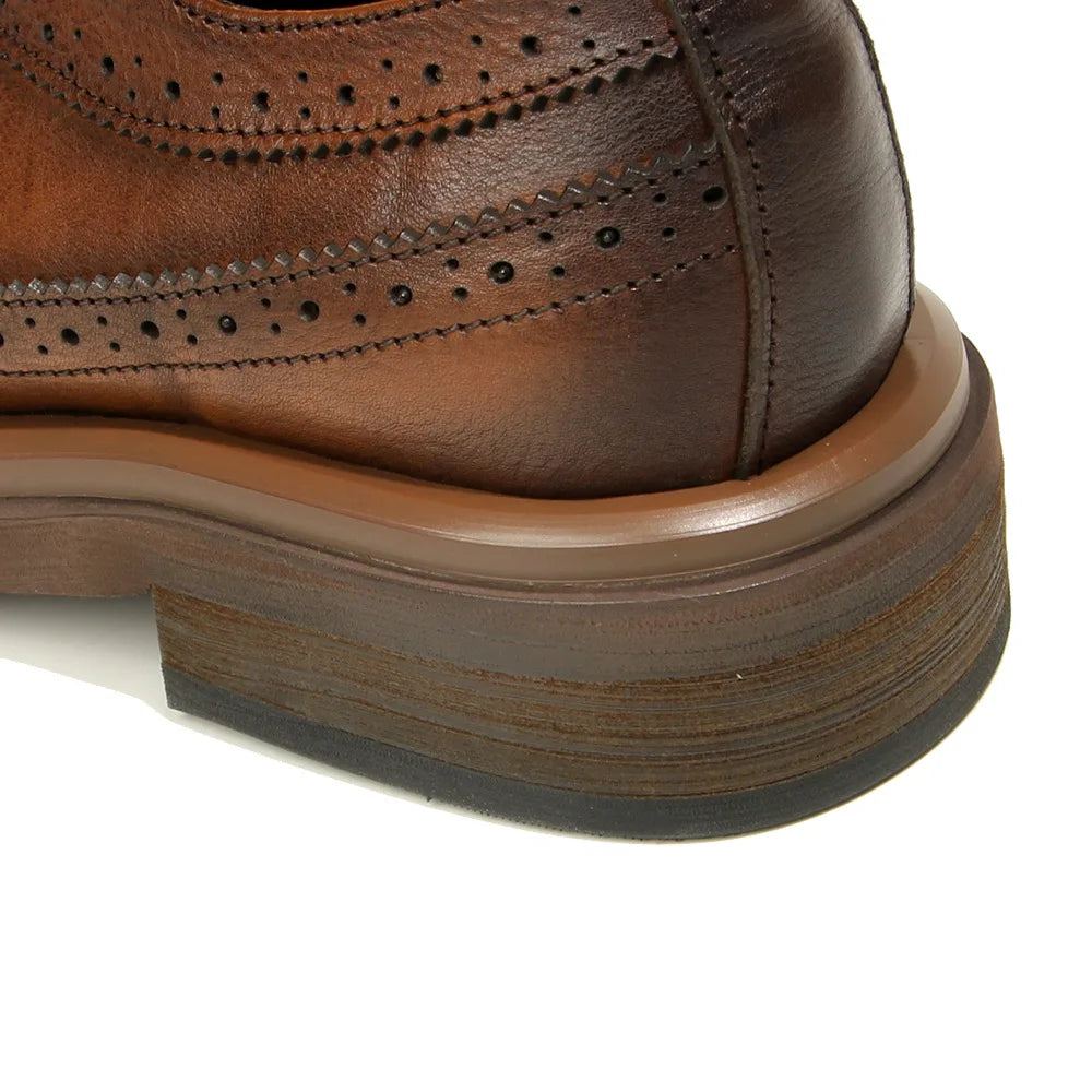 Maestro - Men's Distressed Leather Brogue Derby Shoes with Chunky Sole - Ashour Shoes