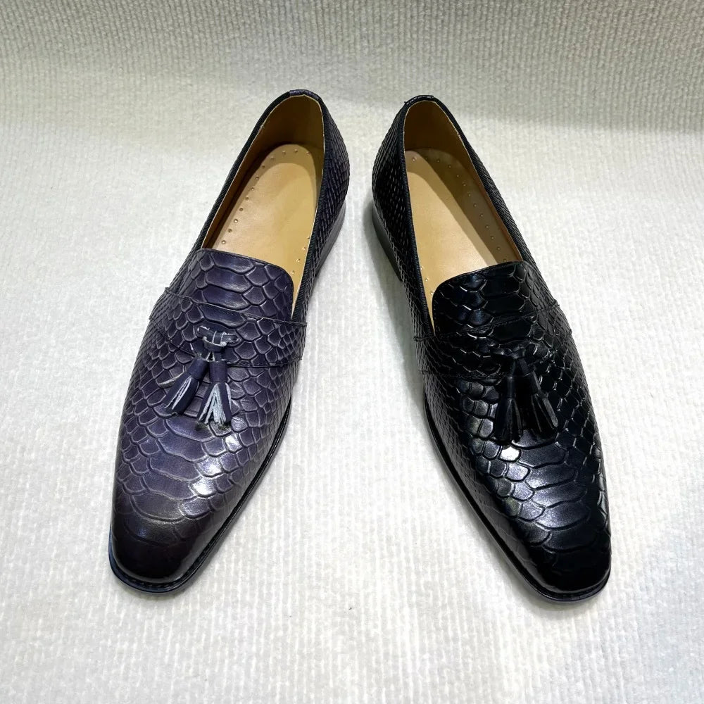 Virello2 – Men’s leather Snake/Python Print Slip-On loafers shoes - Ashour Shoes