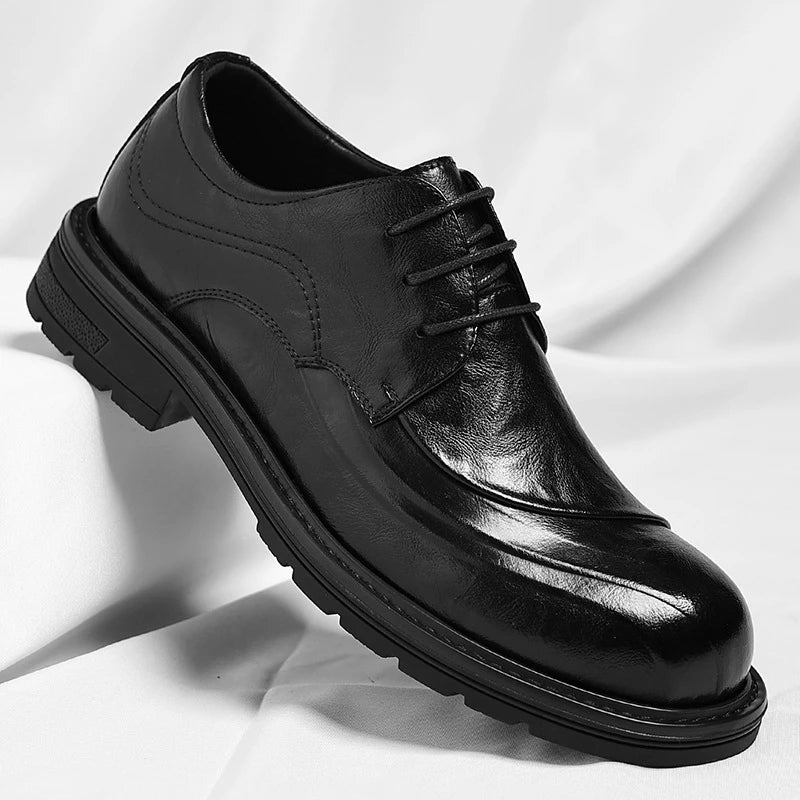 Stile - Men's Burnished Leather Lace-Up Oxford Dress Shoes with Chunky Sole - Ashour Shoes