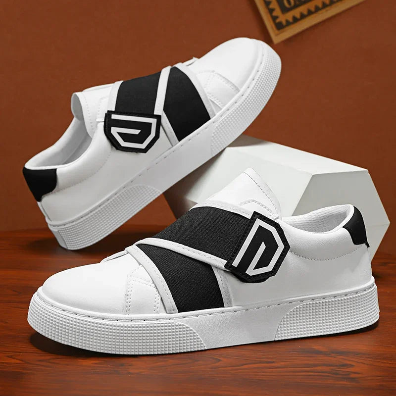 Stile - Men's Modern Slip-On Leather Sneakers with Elastic Straps - Ashour Shoes