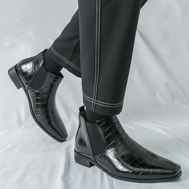 Lucente - Men's Elegant Croc-Embossed Chelsea Boots - Ashour Shoes
