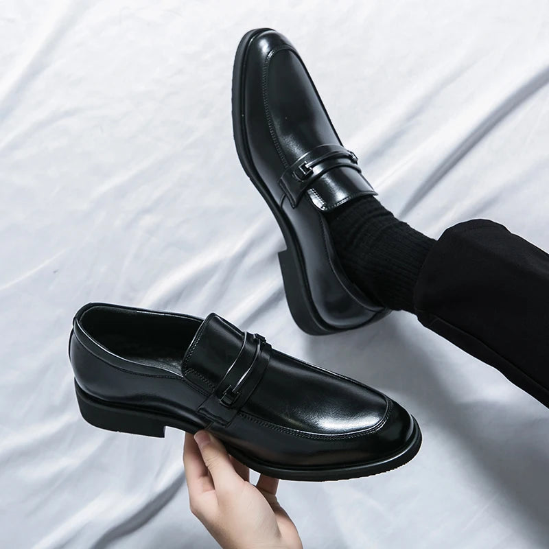 Stilista - Men's Elegant Split Leather Loafers with Metal Bar Detail - Ashour Shoes