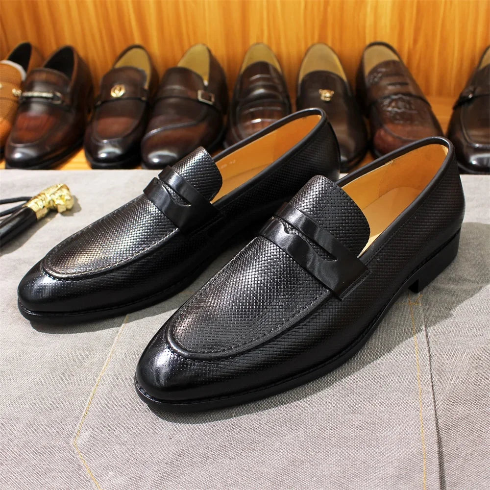 Stile - Men's Textured Genuine Leather Penny Loafers - Ashour Shoes