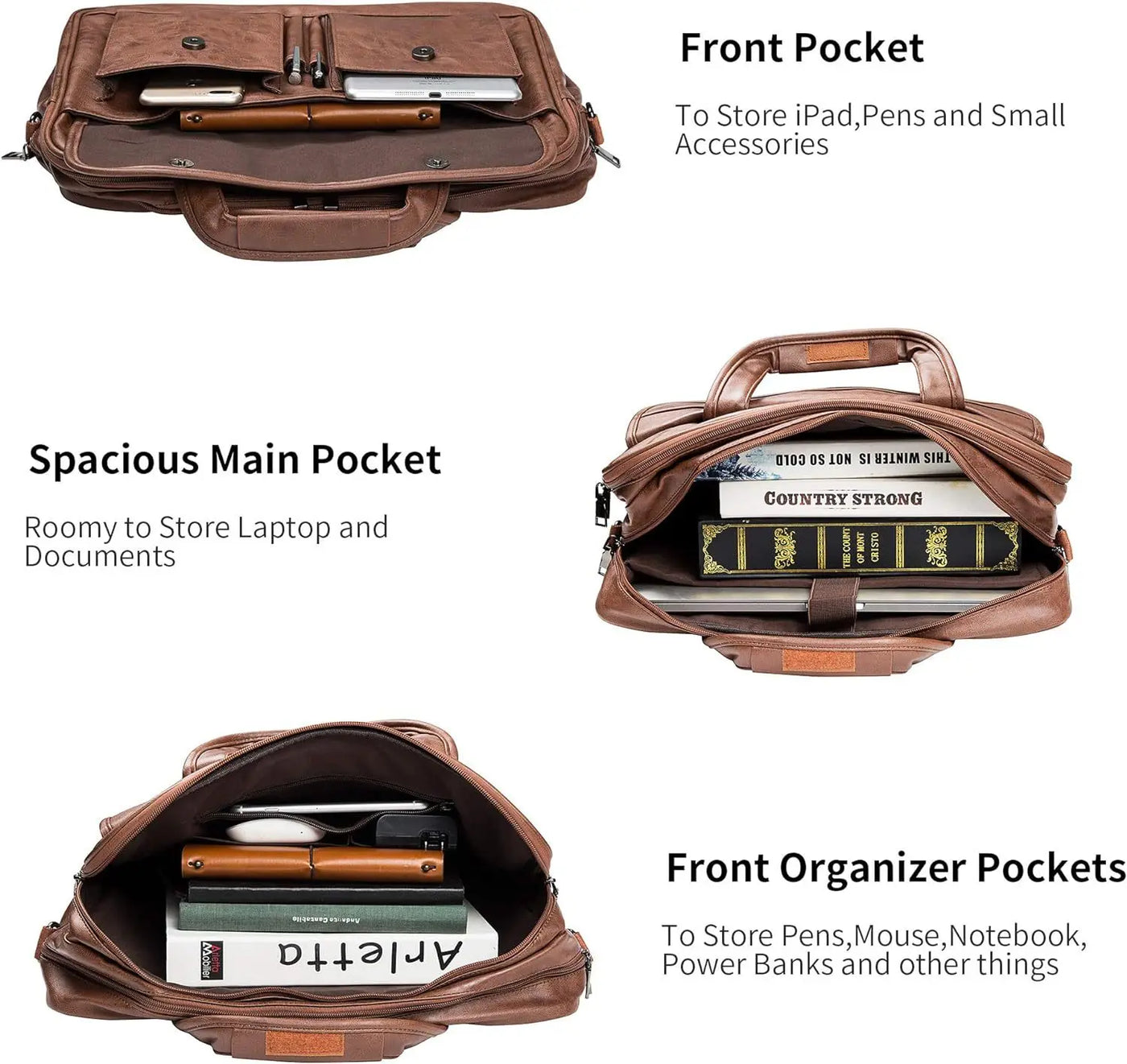 V2 - Men's Vegan Leather Business Briefcase Versatile Shoulder Bag with Multi-Pocket - Ashour Shoes