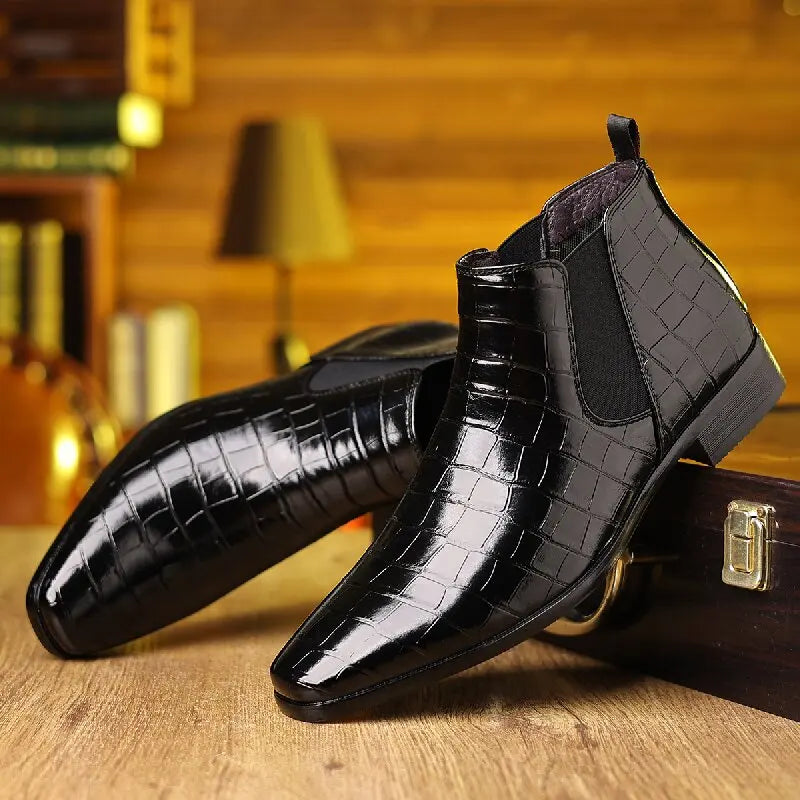 Lucente - Men's Elegant Croc-Embossed Chelsea Boots - Ashour Shoes