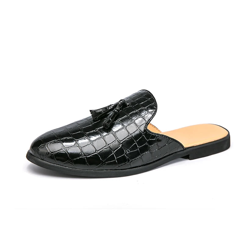Momo A - Tassel patent leather mules for men/Stylish open back loafers - Ashour Shoes