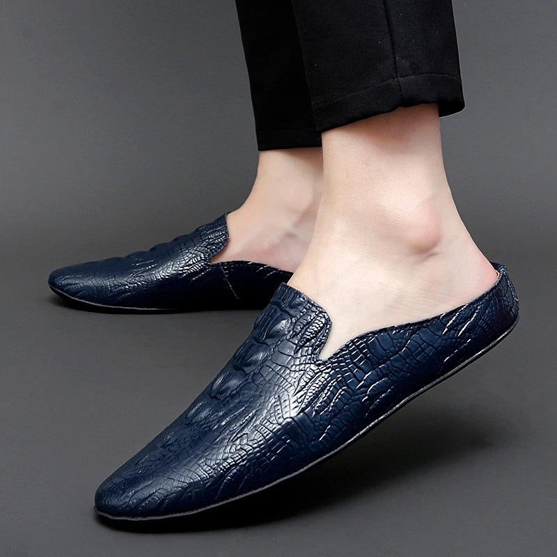 Eleganza - Men's Blue Crocodile Embossed Leather Loafers - Ashour Shoes