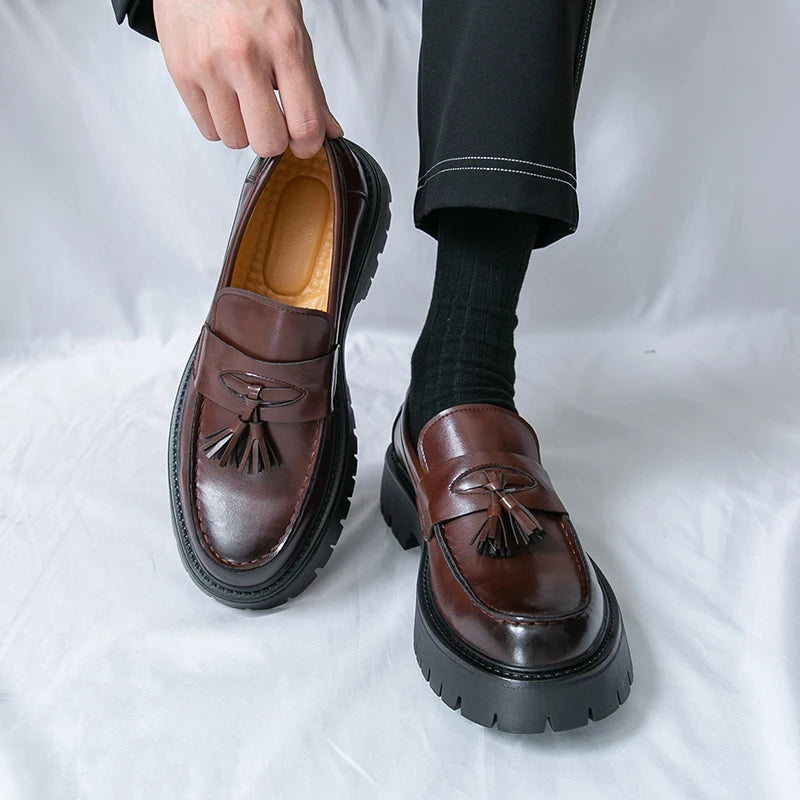 Stile - Men's Polished Leather Chunky Tassel Loafers - Ashour Shoes