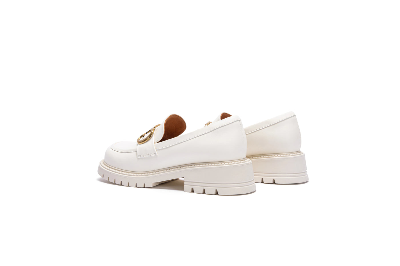 Bianca - Women's White Chunky Platform Loafers with Gold Hardware - Ashour Shoes