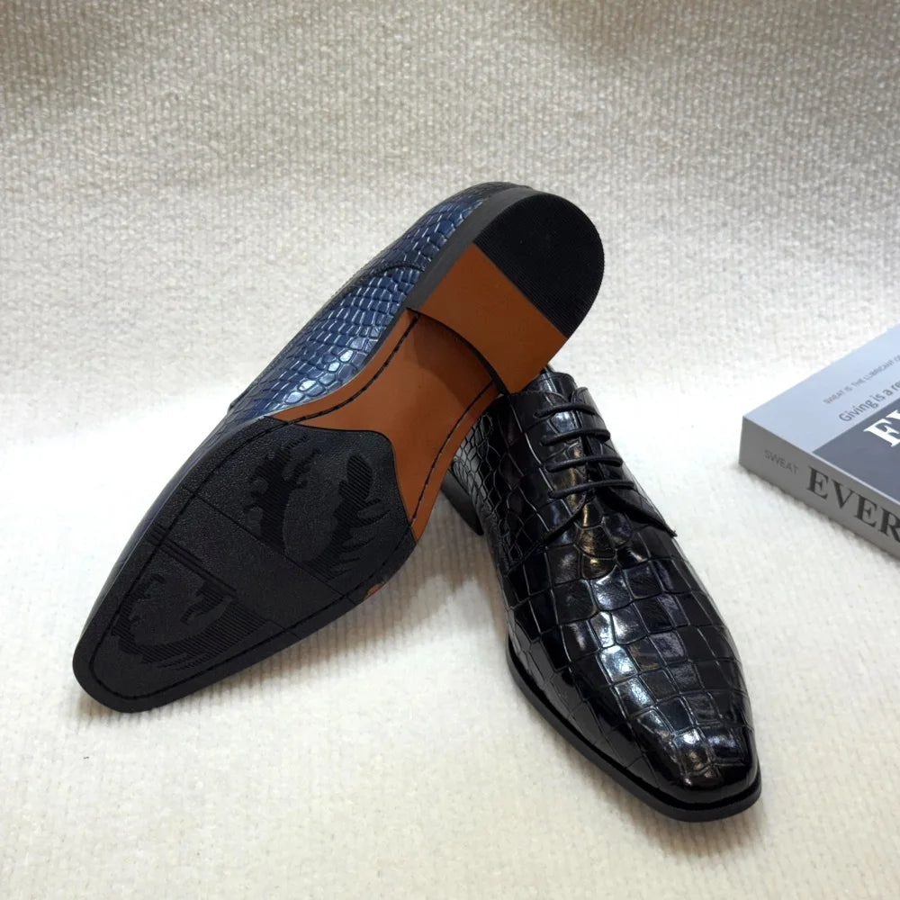 Stilista - Men's Luxury Crocodile Embossed Leather Derby Dress Shoes - Ashour Shoes