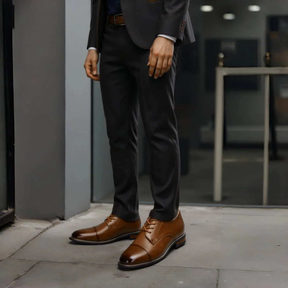Brunito - Men's Polished Cap Toe Derby Dress Shoes - Ashour Shoes