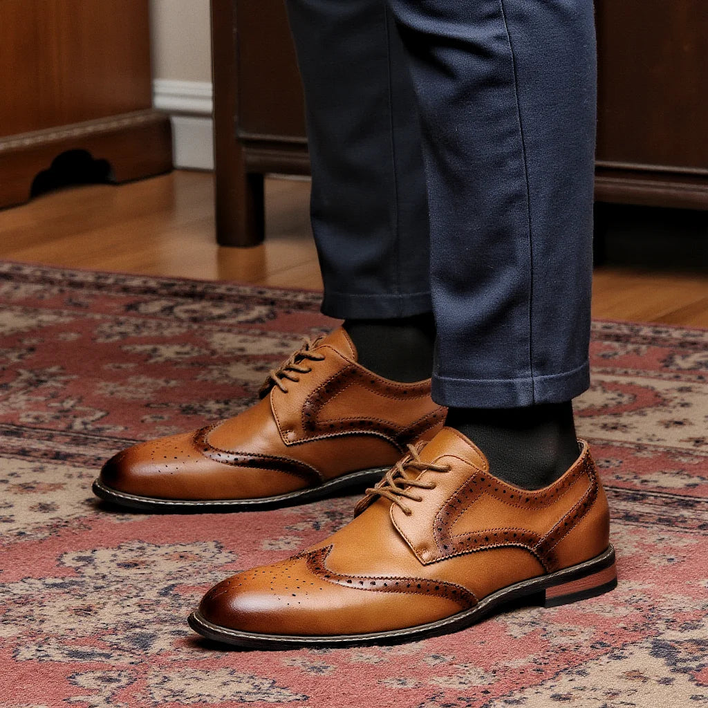 Maestro - Men's Classic Wingtip Brogue Dress Shoes - Ashour Shoes