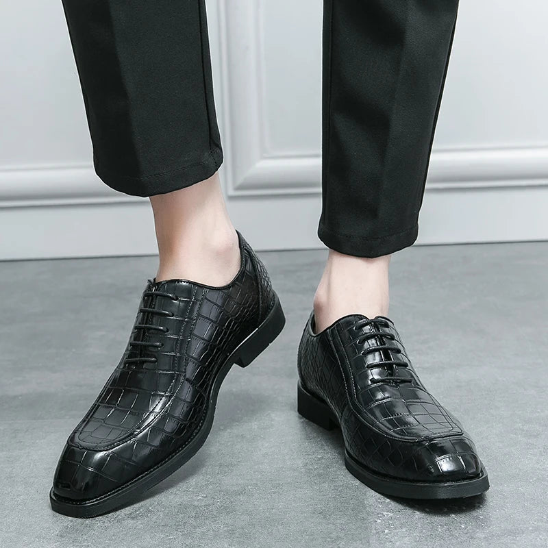 Caimano - Men's Glossy Alligator Embossed Square Toe Oxford Dress Shoes - Ashour Shoes