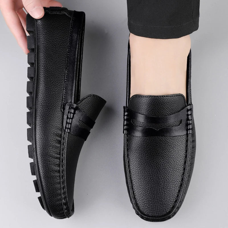 Guida - Men's Split Leather Slip-On Driving Moccasin Loafers - Ashour Shoes