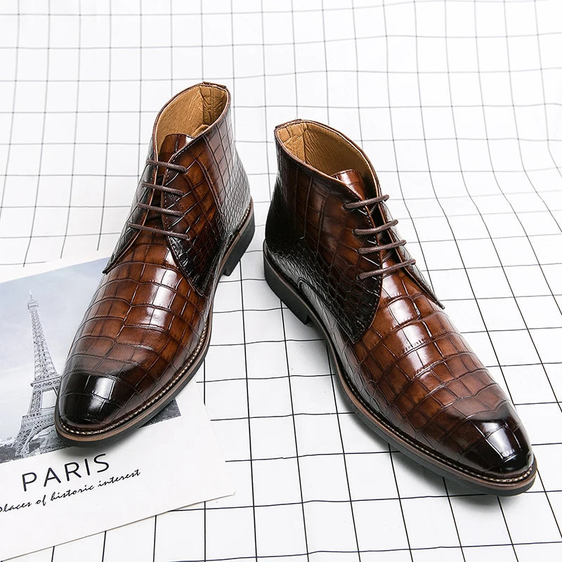 Bromley – Men’s Alligator-Print Leather Ankle Boots – Winter Dress Boots - Ashour Shoes