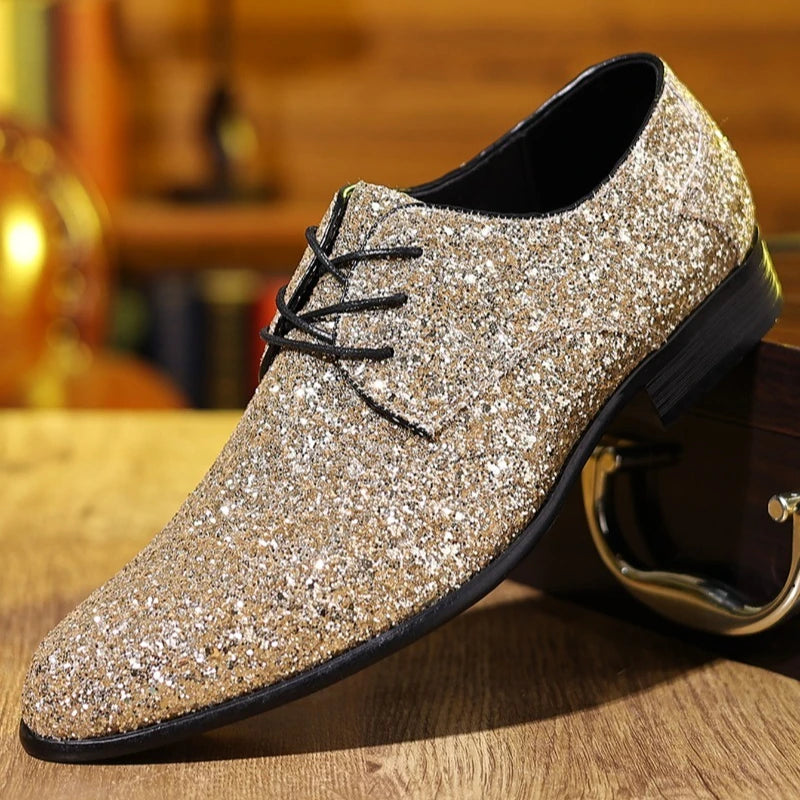 Scintillante - Men's Dazzling Gold Sequin Oxford Dress Shoes - Ashour Shoes