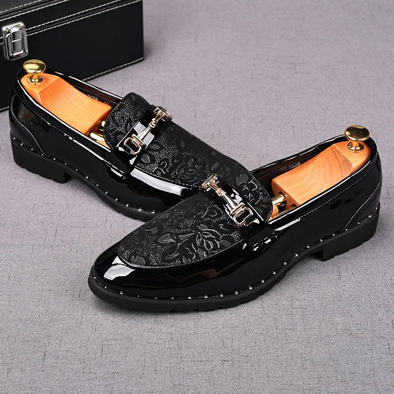 Maestro - Men's Luxury Patent Leather Floral Embossed Loafers - Ashour Shoes