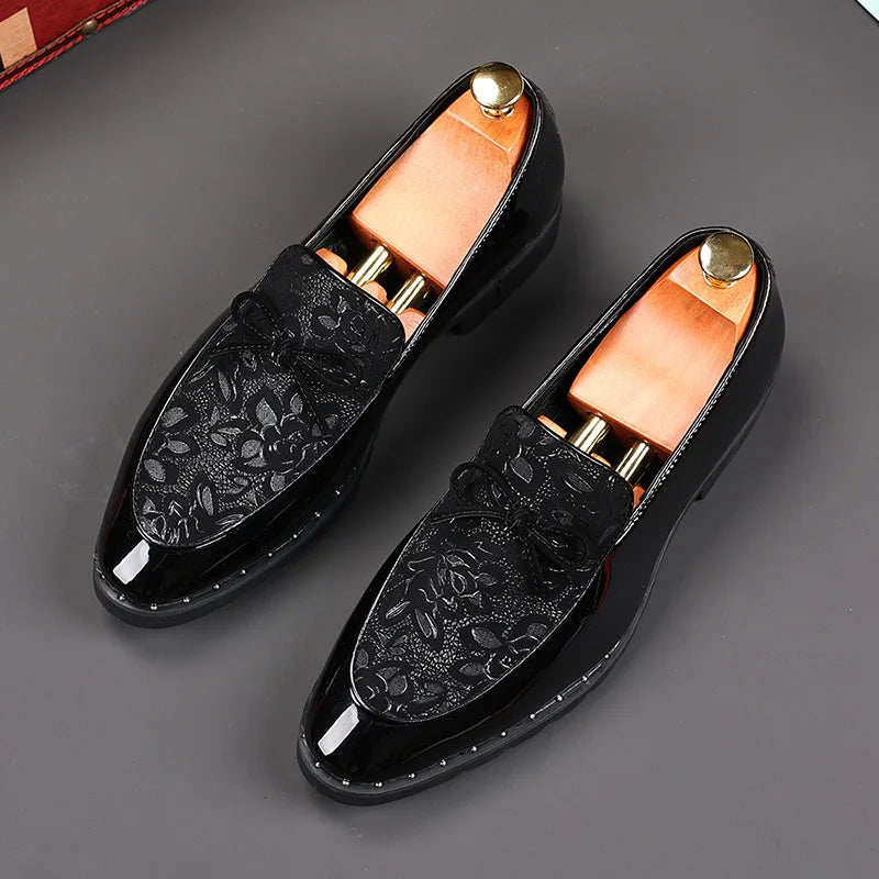 Maestro - Men's Luxury Patent Leather Floral Embossed Loafers - Ashour Shoes