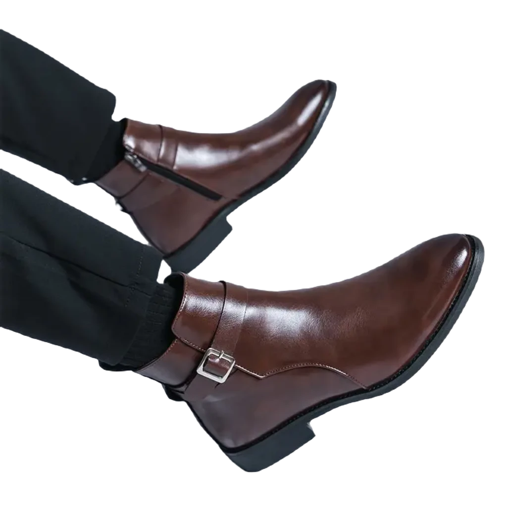 The Chiaro X - Leather ankle dress boots for men with zipper and strap - Ashour Shoes