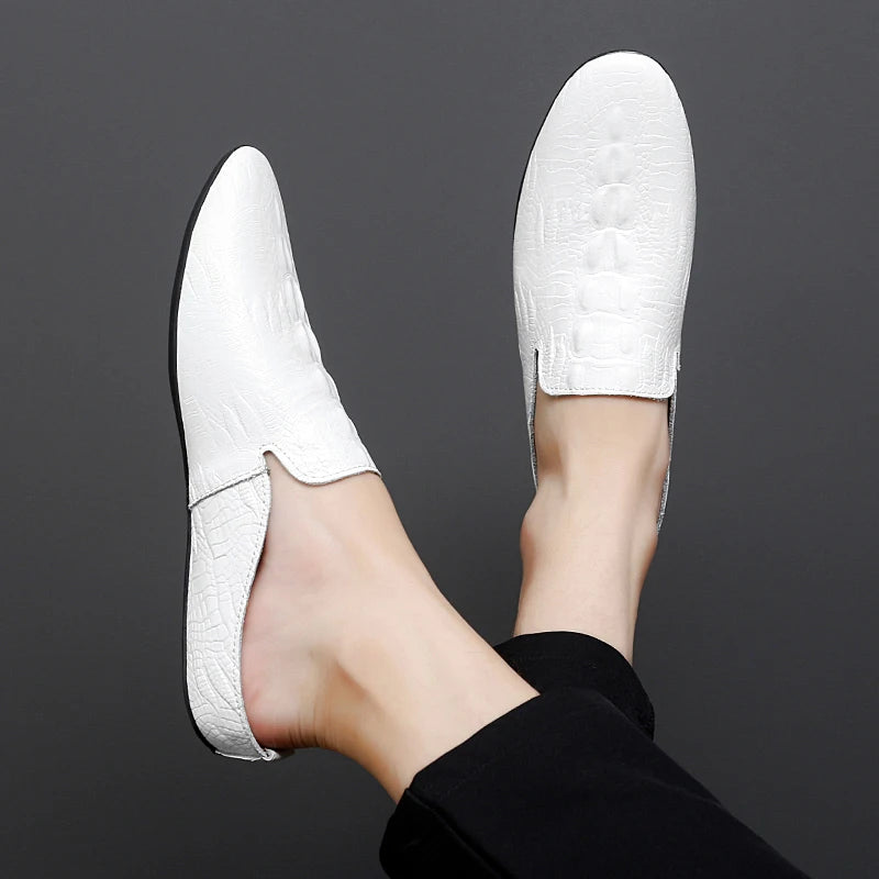 Eleganza - Men's Blue Crocodile Embossed Leather Loafers - Ashour Shoes